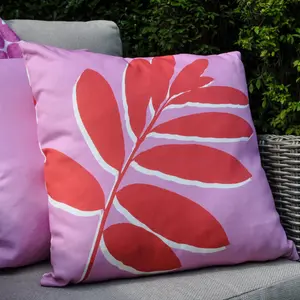 Leaf Indoor / Outdoor Floral Square Throw Cushion Pink