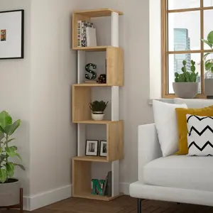 Chane Wall-Mounted Bookcase with 5 Shelves | Modern Storage Unit for Home or Office Oak/White