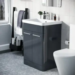 Nes Home Afern 600mm Vanity Unit Cabinet and Wash Basin Anthracite