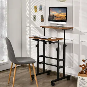 Costway 2-Tier Adjustable Standing Desk Mobile Sit Stand computer Desk on Wheels