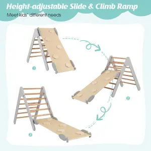 Costway Wooden Climbing Triangle Ladder Toddlers Climbing Toy w/ Reversible Ramp