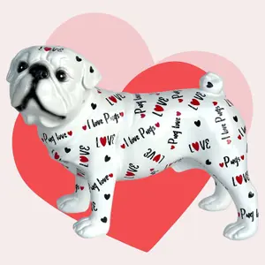 LOVE DOGS Pug figurine, Love Pugs text & hearts design, 23cm