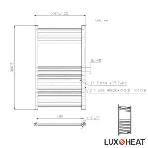 Towel Radiator Rail 800 x 500 for Central Heating with Chrome Finish