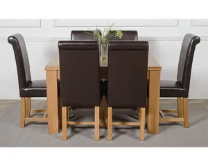 Dakota 127 x 82 cm Chunky Oak Small Dining Table and 6 Chairs Dining Set with Washington Brown Leather Chairs