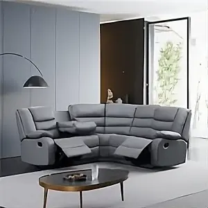 Roma 5 Seater Leather Recliner Corner Sofa Set Grey