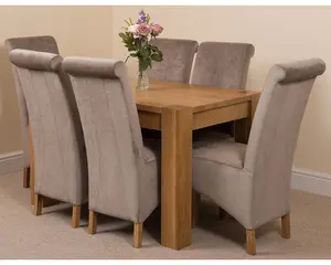 Kuba 125 x 80 cm Chunky Oak Small Dining Table and 6 Chairs Dining Set with Montana Grey Fabric Chairs