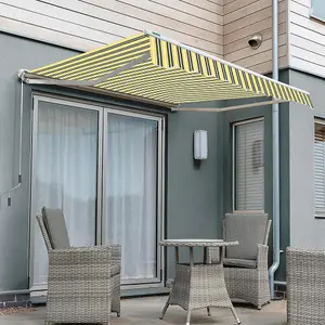 Primrose Awnings 3.0m x 2.5m Retractable Manual Half Cassette Yellow & Grey Awning Outdoor Patio Canopy