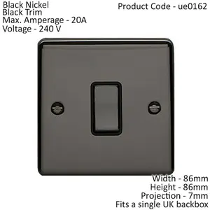 1 Gang 20A DP Single Switch BLACK NICKEL & Black Trim Appliance / Boiler Power