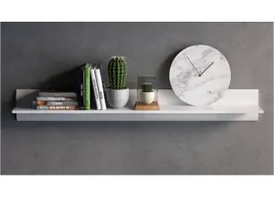 Wall Shelf Floating Long Shelving Panel Storage Unit 105cm White Gloss Azteca