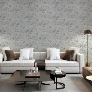 Arthouse Luxury Leaf Soft Silver Wallpaper