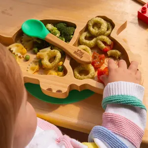 Tiny Dining 4pc Dinosaur Bamboo Suction Baby Feeding Set - Olive Green