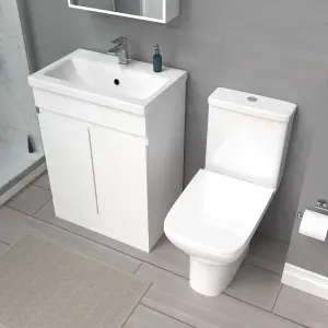 Nes Home 600mm White Basin Vanity & Rimless Close Coupled toilet