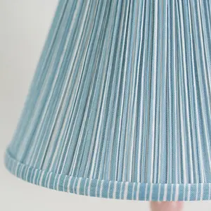 ValueLights Bobbles Rose Pink Bobbin Table Lamp with Blue Pleated Shade