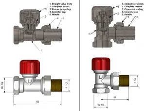 Vario Term Straight Version with PEX Connectors Elegant Antique Brass Thermostatic Lockshield Valve Radiator Set