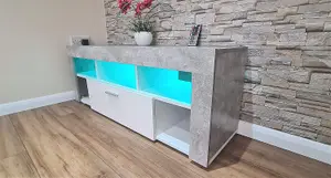 TV Cabinets, LED Unit Stand Matt Body High Gloss Door With RGB Led Lights Storage stone grey effect