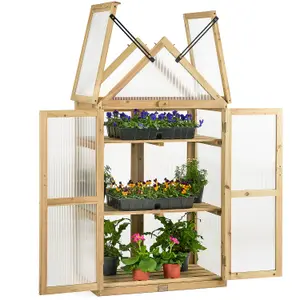 Cold Frame Garden Greenhouse Wooden Polycarbonate Lean To Growhouse Natural