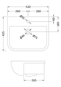 Square Ceramics Semi Recessed 1 Tap Hole Minimalist Basin (Tap Not Included), 520mm - Balterley