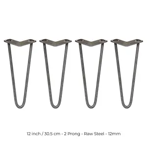 4 x Hairpin Leg - 12 - Unfinished - 2 Prong - 12m