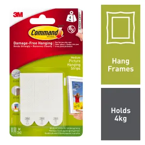 3M Command Medium White Picture hanging Adhesive strip (Holds)4kg, Pack of 3