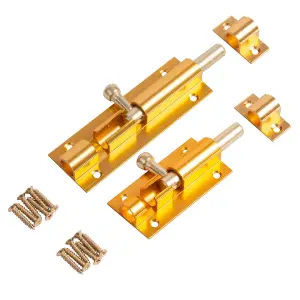 Blackspur - 2pc Aluminium Barrel Bolt Set - 2 Sizes - Brass