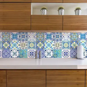 24 Pieces 15x15cm Mediterranean Sky Classic Blue Mosaic Tile Stickers