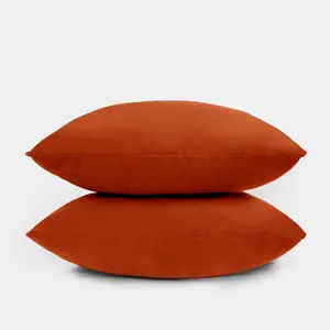 Sienna 2 x Matte Velvet Filled Cushion Covers Soft Zip, Rust - 45 x 45cm