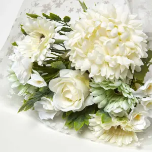 Homescapes Artificial White Bouquet of Gerbera Daisies and Daffodils