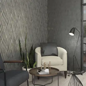 Galerie The New Design Book Black/Silver Sheen Wave Ribbons Wallpaper Roll