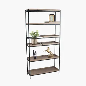 Natural Wood and Black Metal 5 Shelf Unit