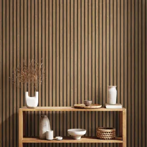 AS Creation Wooden Slats Panelling 3D Wood Panel Stripe Non Woven Wallpaper Natural Black 39109-1