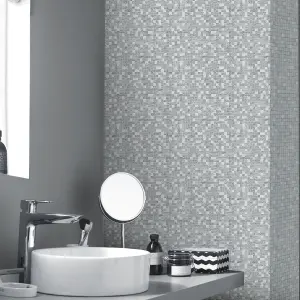 GoodHome Dunni Grey Tile effect Mosaic Textured Wallpaper Sample