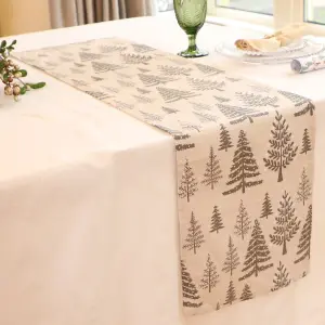 Grey Tree Print Cotton Christmas Dining Table Decoration Table Runner Table Cloth 220cm