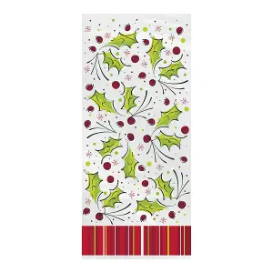 Unique Party Holly Cellophane Christmas Party Bags (Pack of 20) White/Green/Red (One Size)