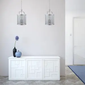 First Choice Lighting Set of 2 Polished Chrome Lantern Pendants