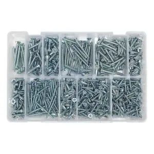 Sealey Self Tapping Screw Assorted 600 Pieces Countersunk Pozi Zinc DIN 7982