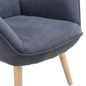 Grey Tufted Button Linen Armchair with High Back and Wooden Legs 92cm H