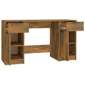 Berkfield Desk with Side Cabinet Smoked Oak Engineered Wood