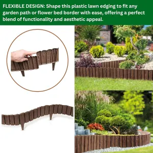 Brown Wood Effect Lawn Edging 2.3m Flexible Plastic Garden Border , Weather Resistant  Recyclable Palisade Easy Install Edging