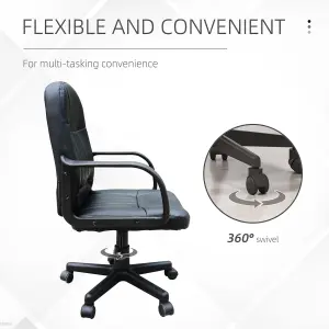 HOMCOM PU Leather Office Chair Swivel Mid-Back Computer Desk Chair, Black