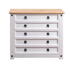 Corona White 5 Drawer Chest of Drawers Mexican Solid Pine Wood