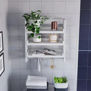 Hayle Matt White Wood Rectangular Wall-mounted Bathroom Shelf (D)20cm (H)53cm (L)20cm