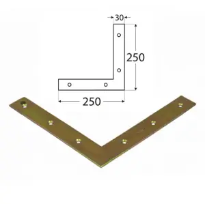 Pack of 1 Heavy Duty Flat Corner Bracket Repair Brace Mending Plate L Shaped Angle Plate 250x250x30mm