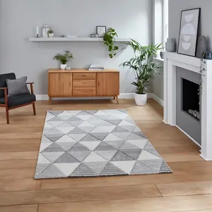 Grey Beige Modern Geometric Easy To Clean Rug For Dining Room-160cm X 220cm