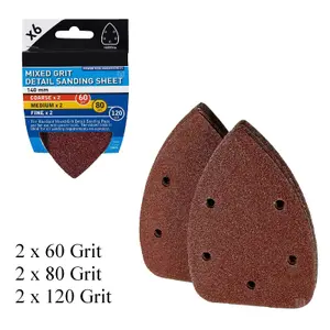 6 x Mixed Grit Hook and Loop 140mm Detail Sanding Sheets, Palm Sander Mouse Pads