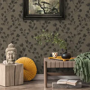 Galerie Fusion Brown Floral Trail Motif Wallpaper