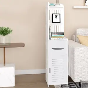 White Storage Cabinet for Small Spaces with 2 Doors Shelves