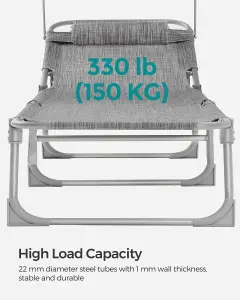 SONGMICS Sun Lounger, Folding , Large Reclining Sun Chair, 71 x 200 x 38 cm, Max. Load 150 kg, with Sunshade Headrest