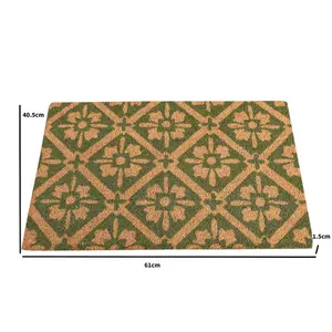 Melody Maison Green & Natural Geometric Tile Print Coir Door Mat