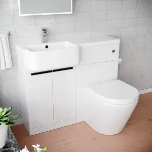 Nes Home Left Hand Basin Vanity Unit, With Black Handles, WC Unit & Rimless Toilet