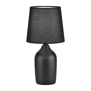 First Choice Lighting Set of 2 Smooth Black Ceramic 27cm Table Lamps With Maching Shades